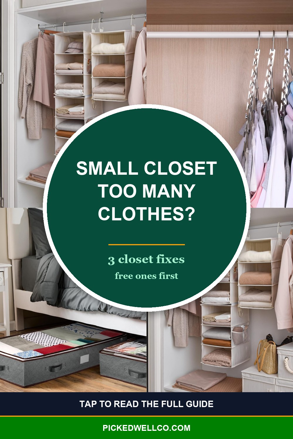 Small closet too many clothes ideas: Pinterest pin with free fixes and product picks