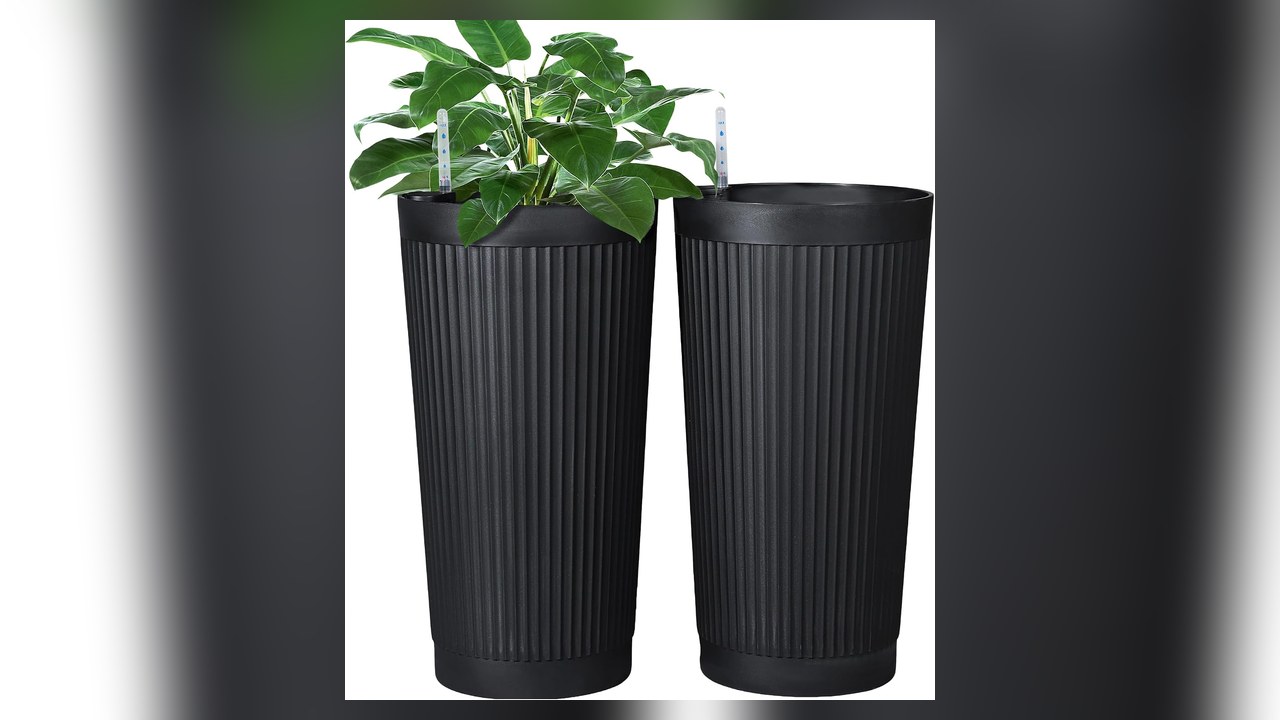black self watering tall planters set of 2 for small front porch ideas