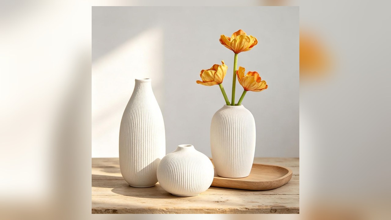 white ceramic bud vase set of 3