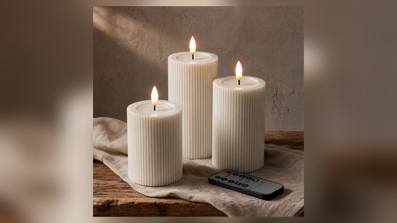 fluted ribbed LED pillar candles in cream