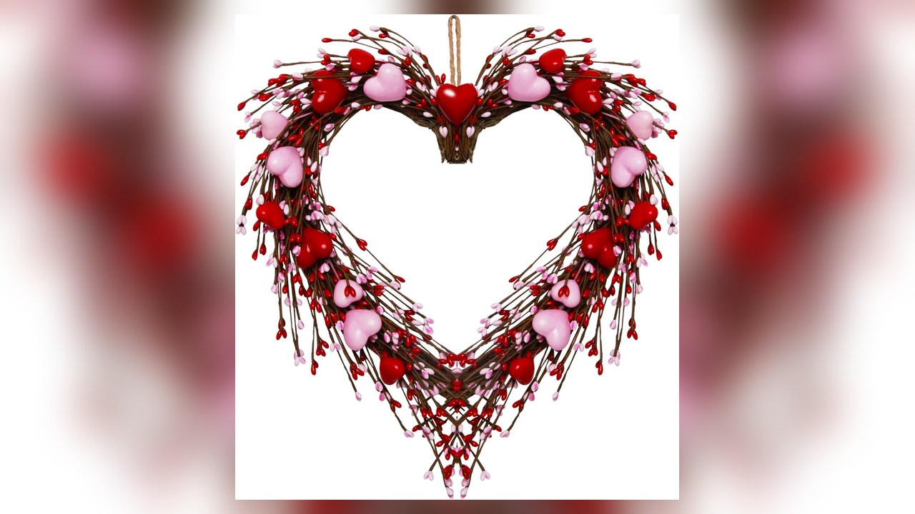 14 inch red and pink berry heart Valentine wreath