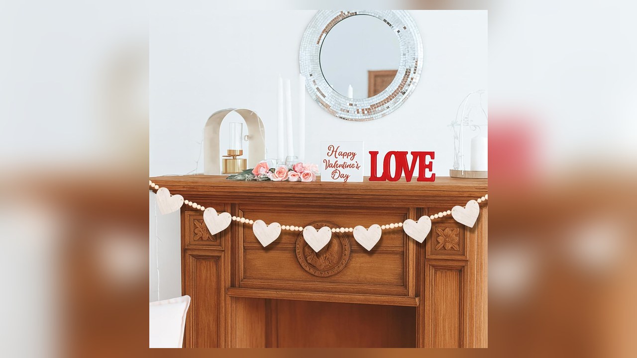 Rustic wooden white hearts with beads garland