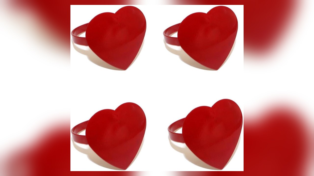 red heart napkin rings, set of 4