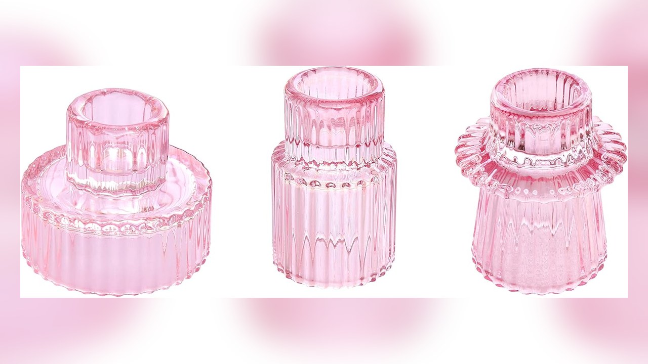Vixdonos pink glass taper candle holders, set of 3