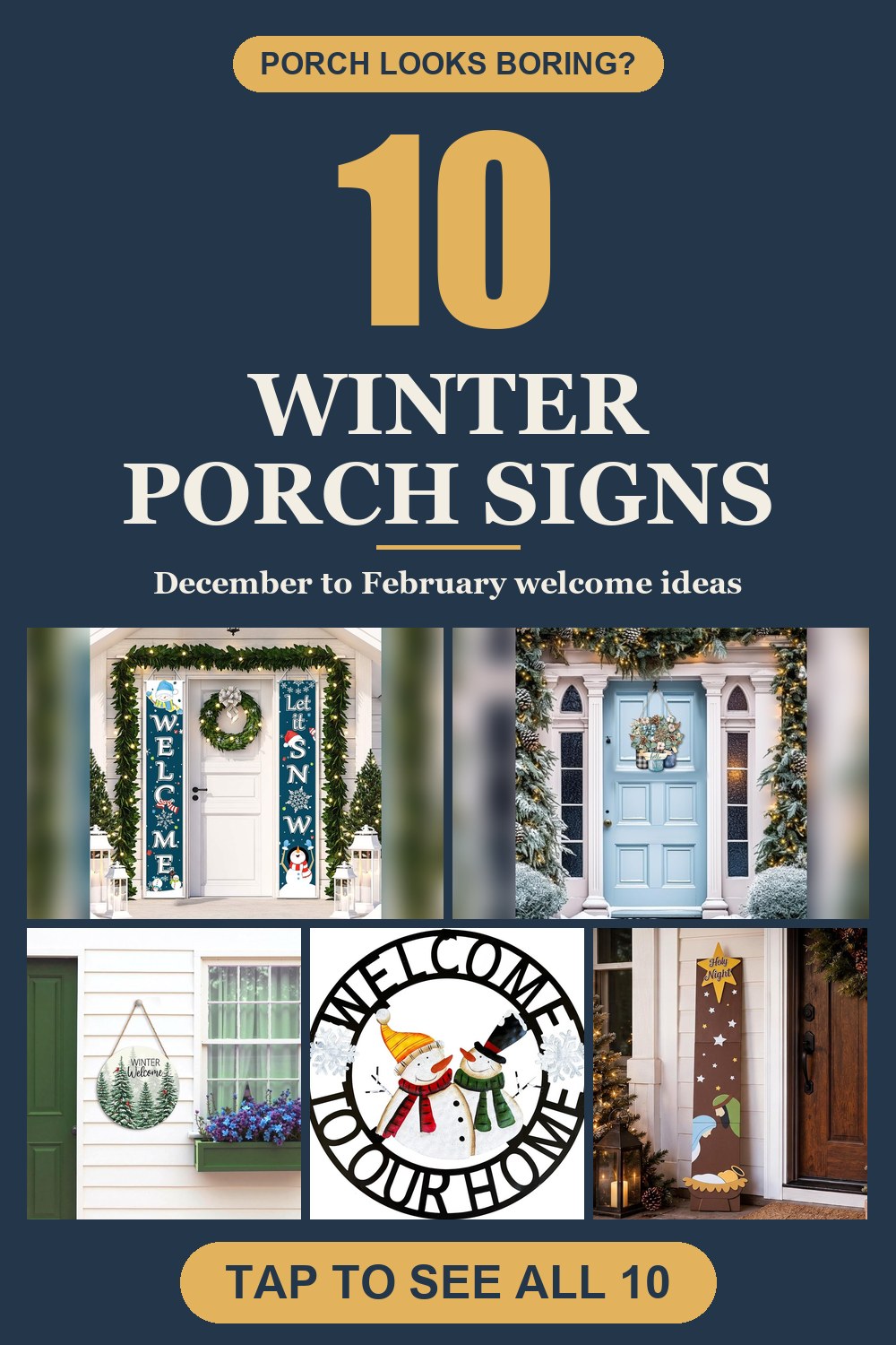 10 winter porch signs pin with 5 photos of products from the post